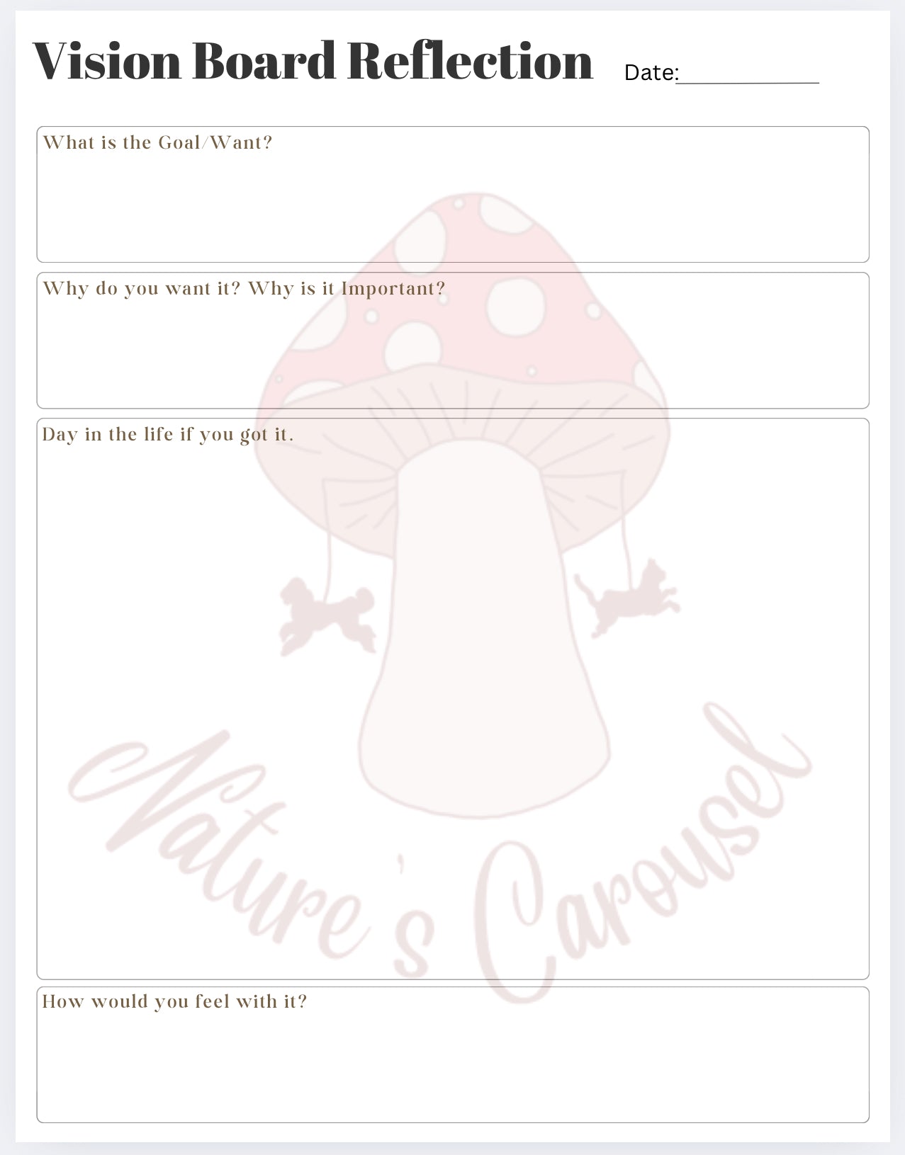 Vision Board Reflection Page